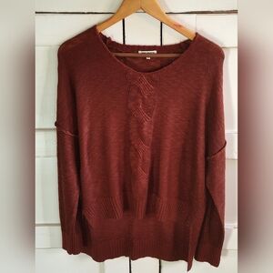 Rag Poets Women's Rust V Neck Long Sleeve Knit Sweater | Size Medium